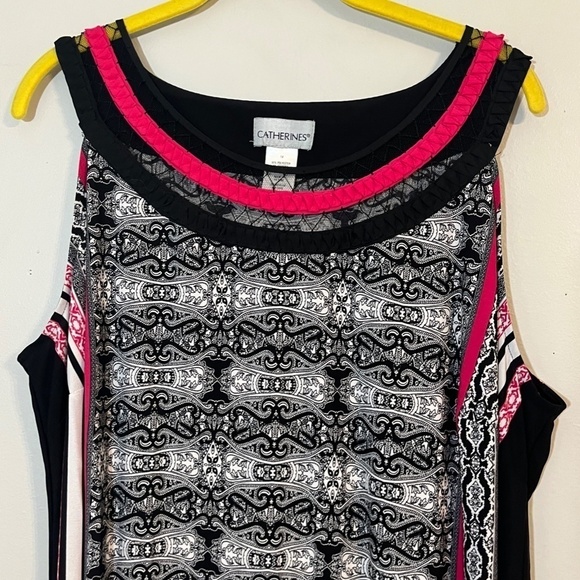 Catherines Dress 1X Pink Floral Shift Retro Artsy Striped Neutral Sheath Boho - Picture 3 of 11